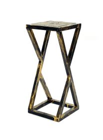 19.5" Grey Stone Slab Black / Gold Plant Stand