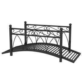 Outsunny 3.3' Metal Arch Zen Garden Bridge with Safety Siderails, Decorative Footbridge, Delicate Scrollwork & Corner Spheres for Stream, Fish Pond