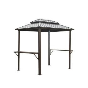 Grill Gazebo 8' × 6', Aluminum BBQ Gazebo Outdoor Metal Frame with Shelves Serving Tables